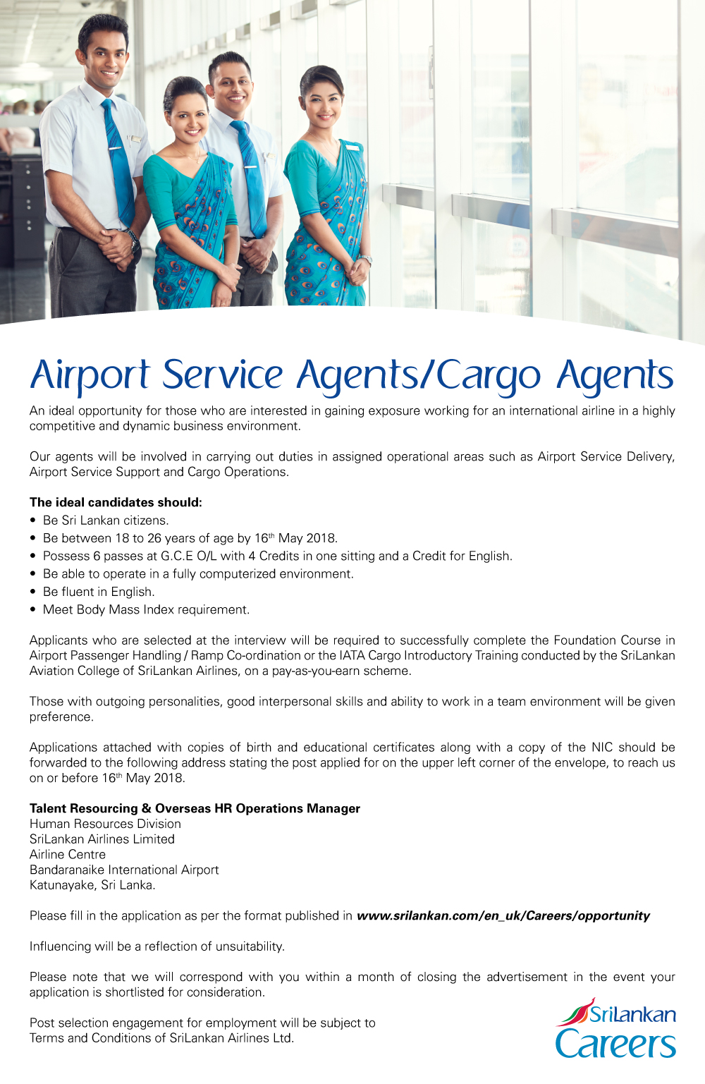 Airport Service Agent/Cargo Agent - SriLankan Airlines